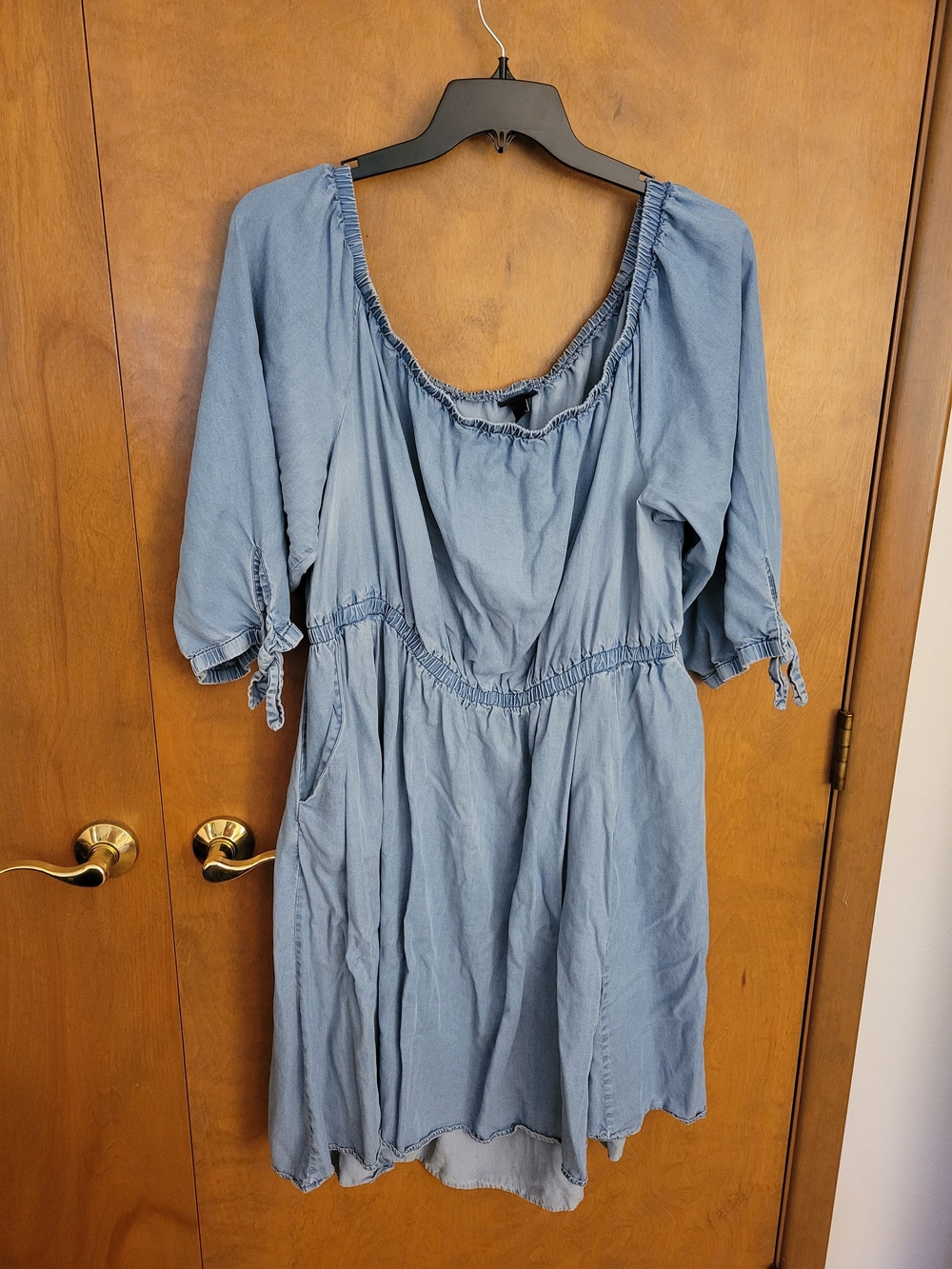 torrid Chambray Off The Shoulder Elastic-waist Mini Dress
